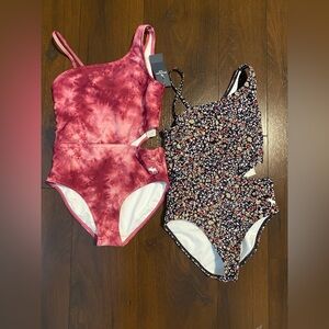 Abercrombie kids 7/8 girls one piece bathing suit swim cut out floral new